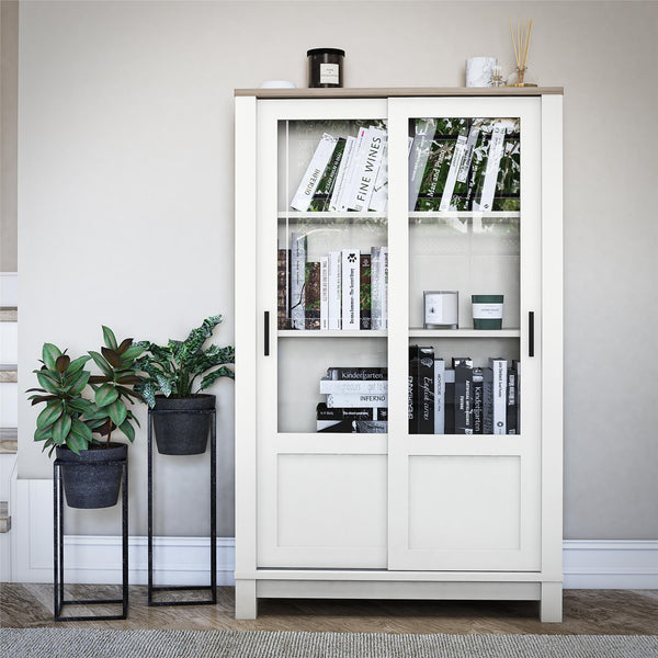 Ameriwood Home Ameriwood Home Chapel Hill Rustic Farmhouse Bookcase Cabinet With Sliding Glass Doors