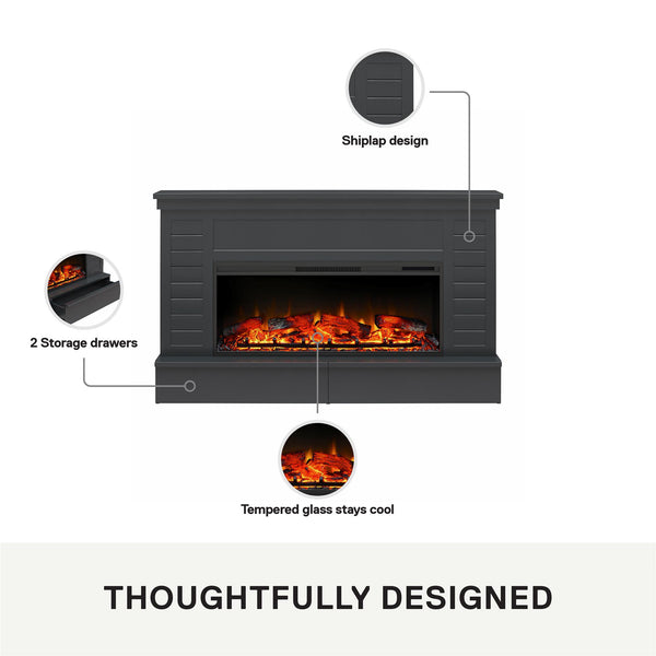 Ameriwood Home Ameriwood Home Hathaway Wide Shiplap Mantel With Linear Electric Fireplace And Storage Drawers
