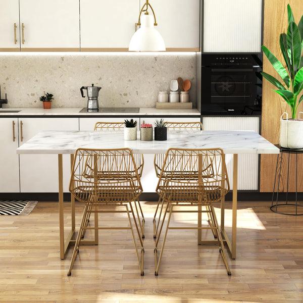 Ameriwood Home CosmoLiving Astor Dining Table White Marble Top With Gold Legs