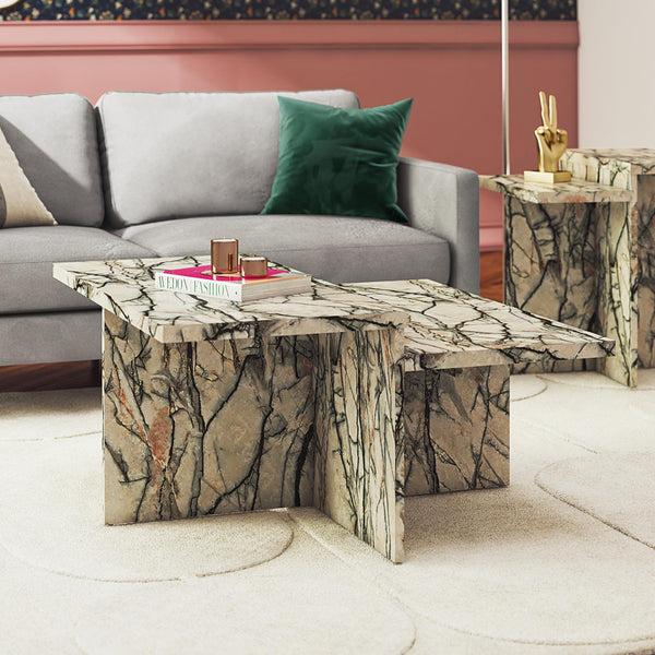 Ameriwood Home CosmoLiving Brielle Two-Tiered Coffee Table Faux Onyx Marble