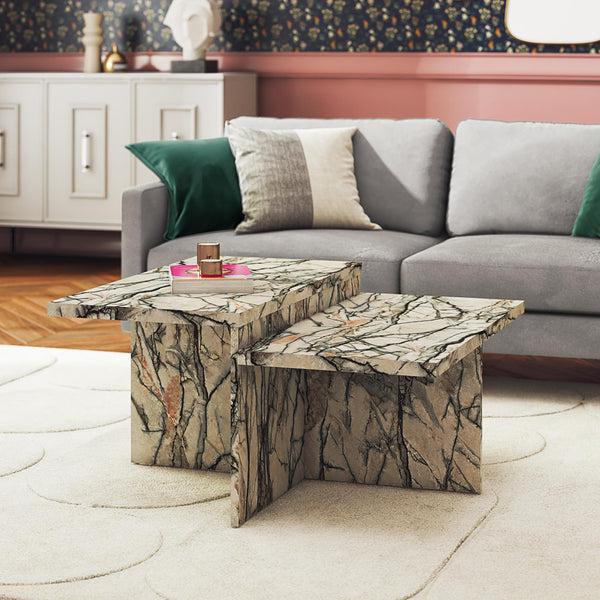 Ameriwood Home CosmoLiving Brielle Two-Tiered Coffee Table Faux Onyx Marble