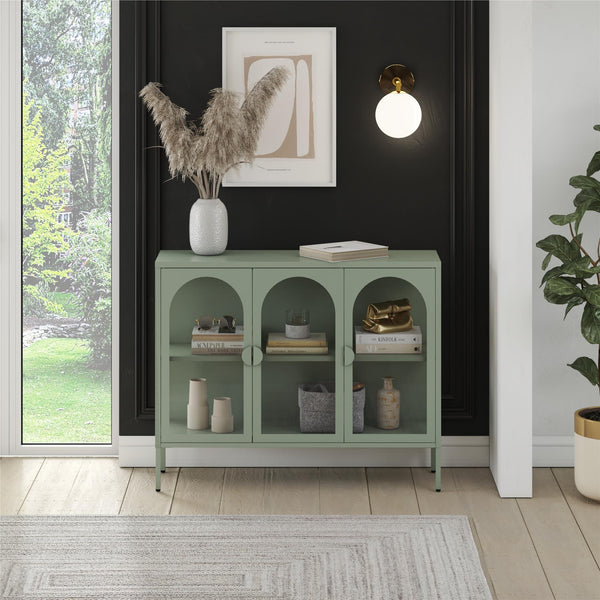 Ameriwood Home CosmoLiving Chloe Metal Accent Cabinet With 3 Arched Glass Doors