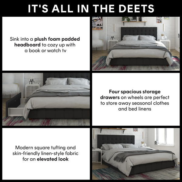 Ameriwood Home CosmoLiving Elizabeth Upholstered Bed With Storage