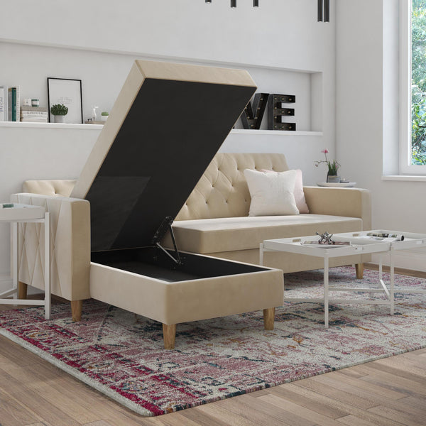 Ameriwood Home CosmoLiving Liberty Sectional Futon Sofa Bed With Storage