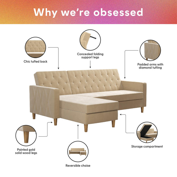 Ameriwood Home CosmoLiving Liberty Sectional Futon Sofa Bed With Storage