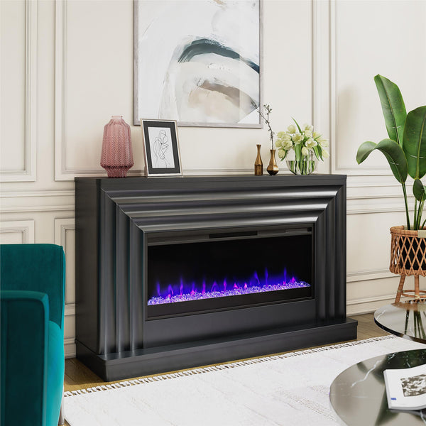 Ameriwood Home CosmoLiving Rene Electric Fireplace Mantel 65" TV Stand With Multi-Color Flame And Crystal Ember Bed