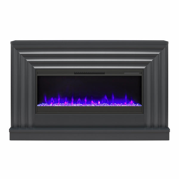 ameriwood home CosmoLiving Rene Electric Fireplace Mantel 65" TV Stand with Multi-Color Flame and Crystal Ember Bed