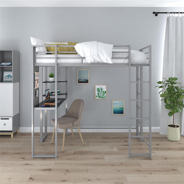 Ameriwood Home DHP Abode Metal Loft Bed With Desk And Shelves