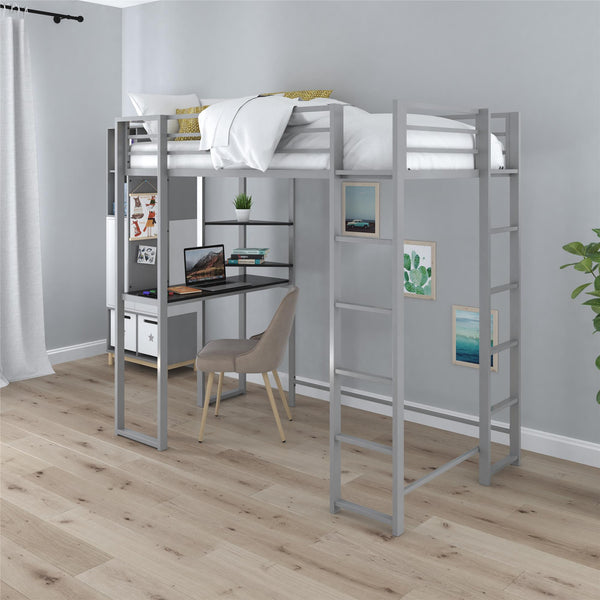Ameriwood Home DHP Abode Metal Loft Bed With Desk And Shelves