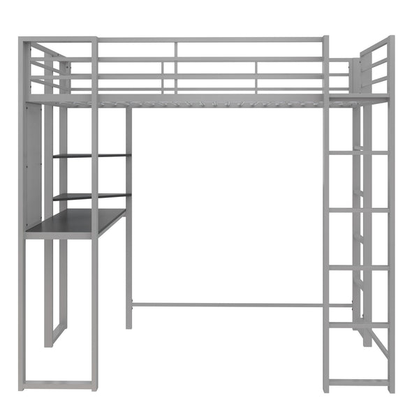 ameriwood home DHP Abode Metal Loft Bed with Desk and Shelves