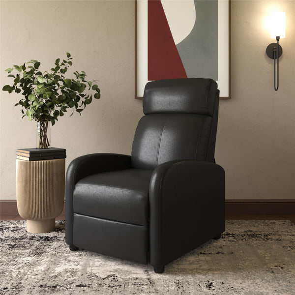 Ameriwood Home DHP Bobby Pushback Recliner Chair Black Faux Leather