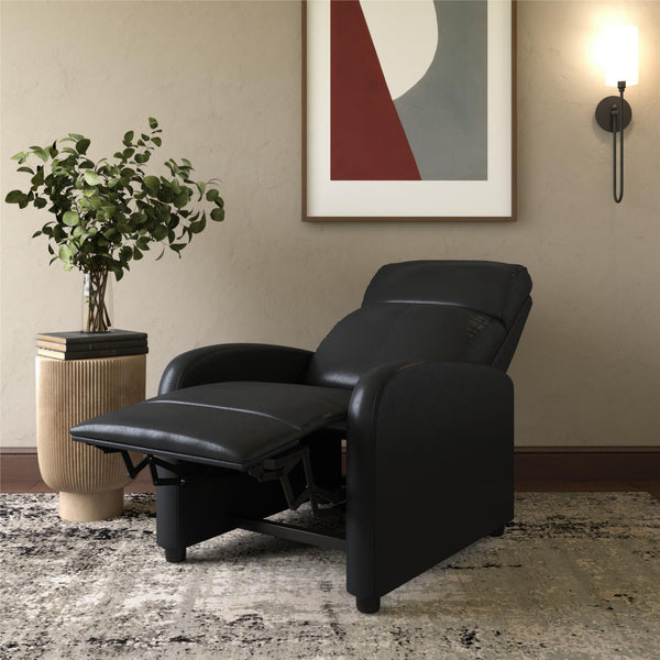 Ameriwood Home DHP Bobby Pushback Recliner Chair Black Faux Leather