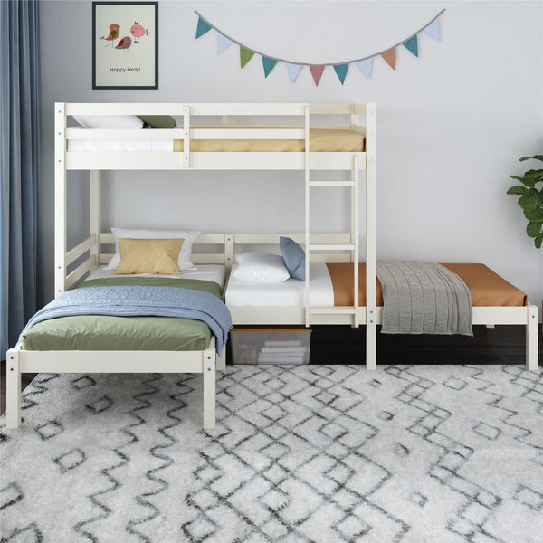 Ameriwood Home DHP Casey Kids' L-Shaped Corner Triple Bunk Bed