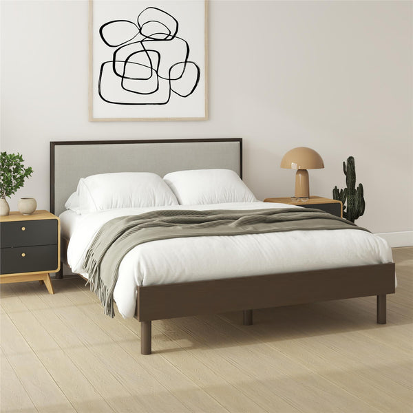 Ameriwood Home DHP Cologne Wood Bed Frame With Upholstered Headboard
