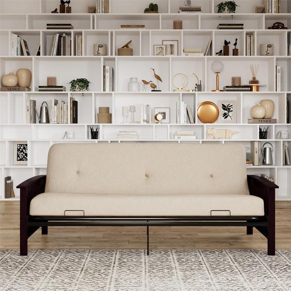 Ameriwood Home DHP Darrien Futon Set With Wood Arm Frame And 6" Polyester Mattress