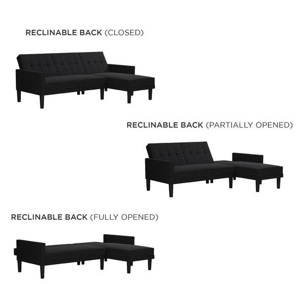 Ameriwood Home DHP Haven Small Space Sectional Sofa Futon Dark Gray Linen