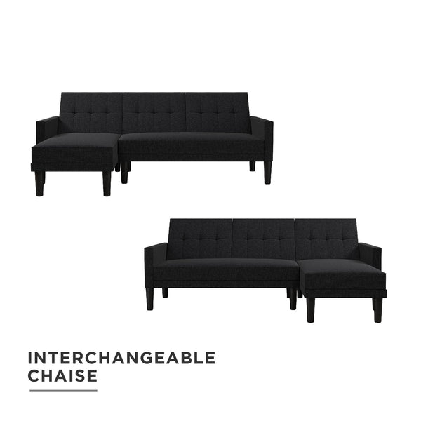 Ameriwood Home DHP Haven Small Space Sectional Sofa Futon Dark Gray Linen