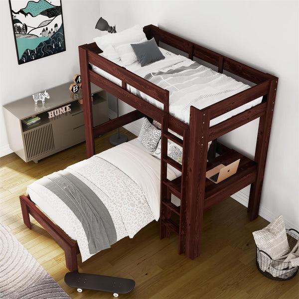Ameriwood Home DHP Jaymee Kids' L-Shaped Wood Bunk Bed With Desk