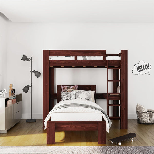 Ameriwood Home DHP Jaymee Kids' L-Shaped Wood Bunk Bed With Desk