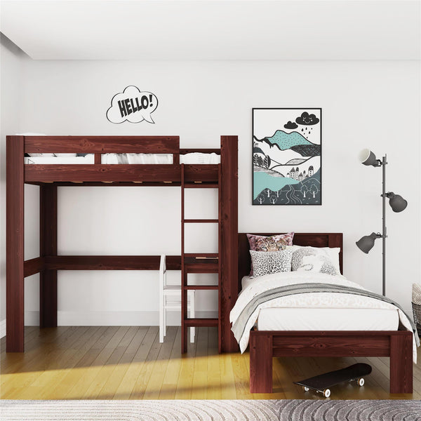 Ameriwood Home DHP Jaymee Kids' L-Shaped Wood Bunk Bed With Desk