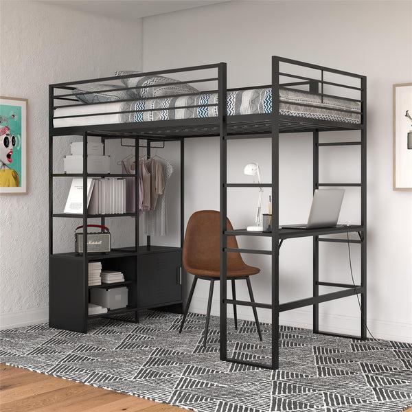 Ameriwood Home DHP Lanis Loft Bed With Desk And Storage