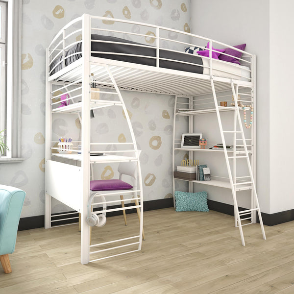 Ameriwood Home DHP Sage Studio Loft Bed With Desk And Shelves