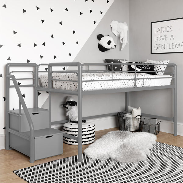 Ameriwood Home DHP Sol Kids' Low Loft Bed With Storage Steps