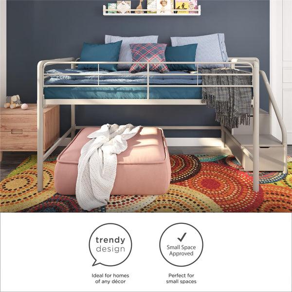 Ameriwood Home DHP Sol Kids' Low Loft Bed With Storage Steps