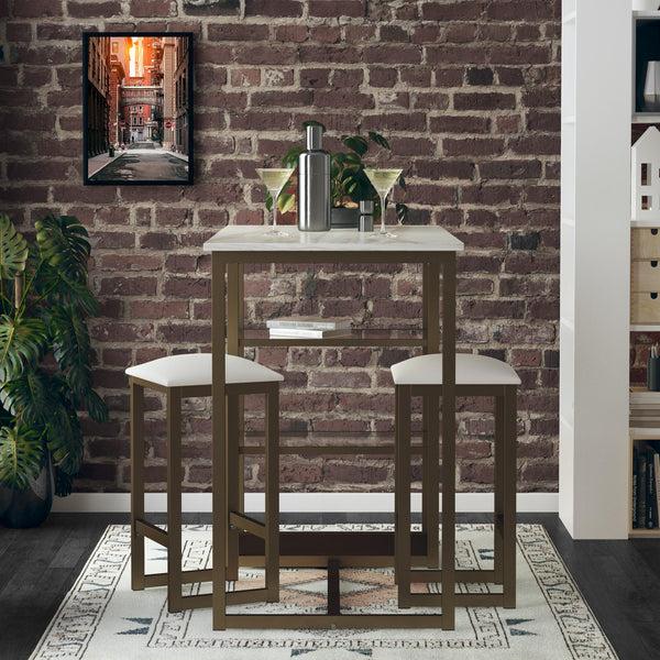 Ameriwood Home DHP Tanner 3-Piece Brass Dining Set With Faux Marble Top