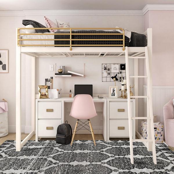 Ameriwood Home Max & Finn Haven Twin Metal Loft Bed White & Gold Bars