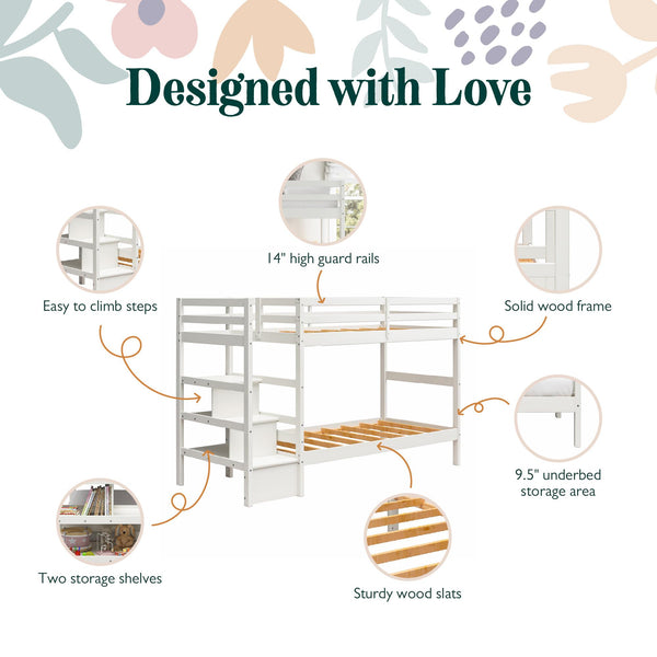 Ameriwood Home Max & Finn Zaire Wood Bunk Bed With Stairs And Shelves