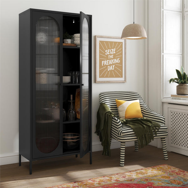 Ameriwood Home Mr. Kate Luna Tall 2-Door Accent Cabinet With Fluted Glass