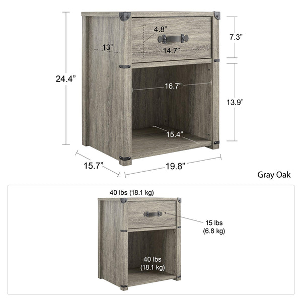 Ameriwood Home Nova 1 Drawer Storage Nightstand Gray Oak