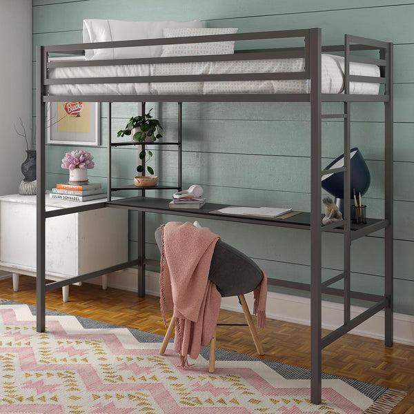 Ameriwood Home Novogratz Maxwell Metal Loft Bed With Desk & Shelves