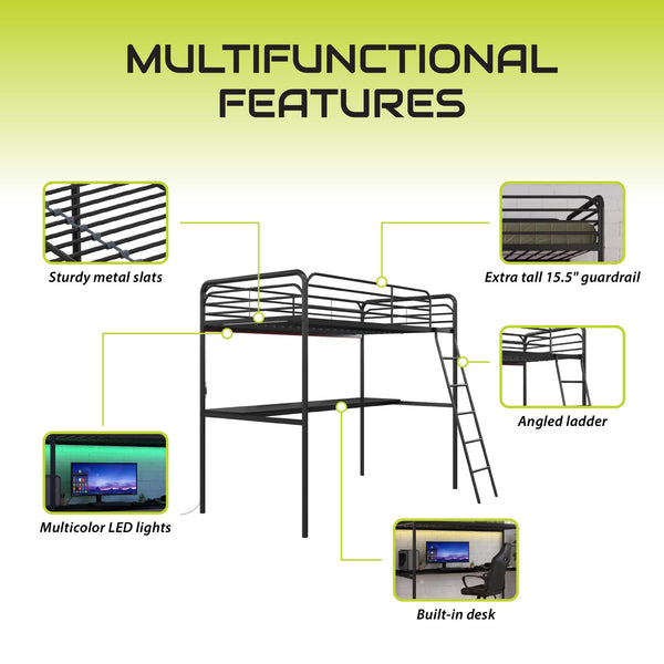 Ameriwood Home NTense Contra Gaming Loft Bed With Desk And LED Lights