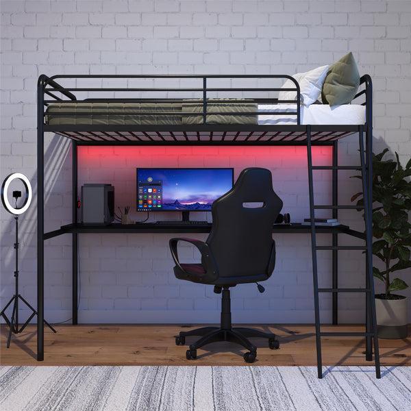 Ameriwood Home NTense Contra Gaming Loft Bed With Desk And LED Lights