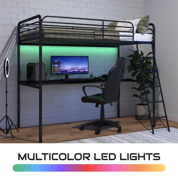 Ameriwood Home NTense Contra Gaming Loft Bed With Desk And LED Lights