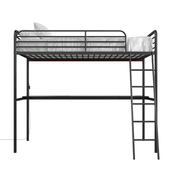 ameriwood home NTense Contra Gaming Loft Bed with Desk and LED Lights