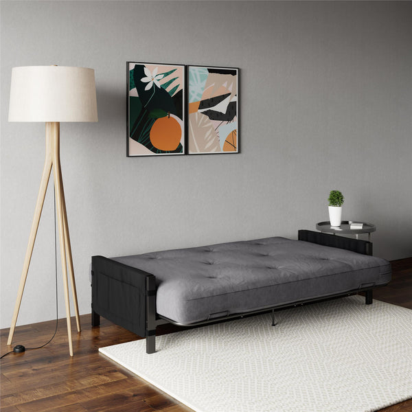 Ameriwood Home RealRooms Avanti Black Metal Futon Frame With Storage Pockets