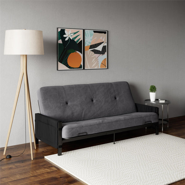 Ameriwood Home RealRooms Avanti Black Metal Futon Frame With Storage Pockets