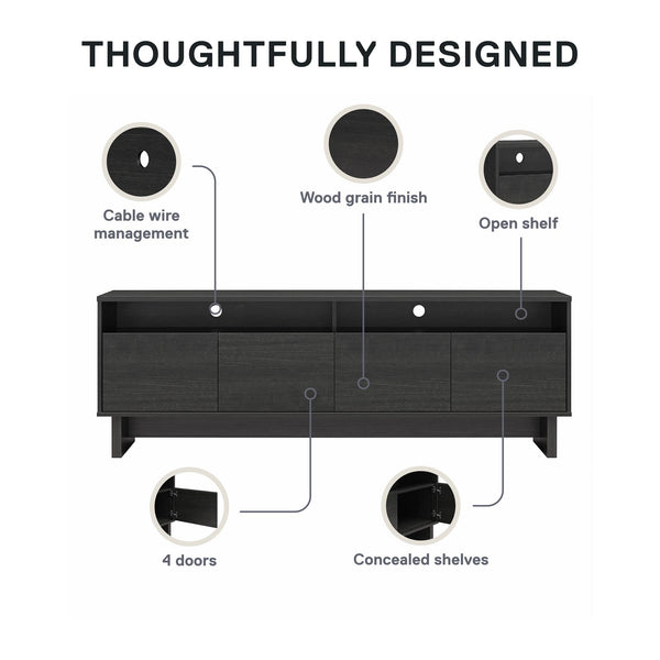 Ameriwood Home RealRooms Nivelle 4-Door TV Stand Console For TVs Up To 75"