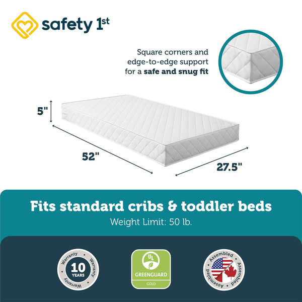 Ameriwood Home Safety 1st Grow With Me Dual Sided 2-in-1 Baby Crib & Toddler Bed Mattress