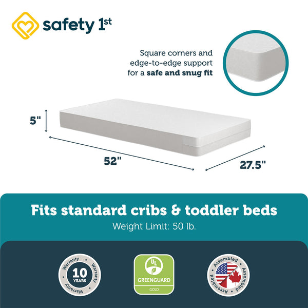 Ameriwood Home Safety 1st Sweet Dreams Standard Firm Baby Crib & Toddler Bed Mattress