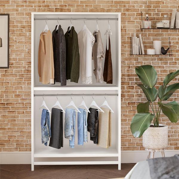 Ameriwood Home Systembuild Evolution Luxe Extra Wide 2-Shelf Double Clothing Rod Closet Tower