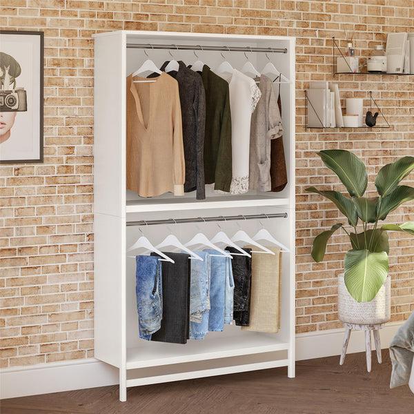 Ameriwood Home Systembuild Evolution Luxe Extra Wide 2-Shelf Double Clothing Rod Closet Tower