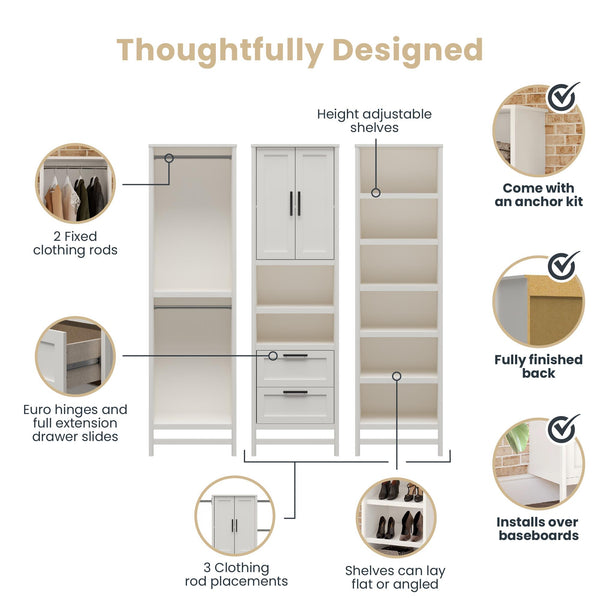 Ameriwood Home Systembuild Evolution Luxe Wardrobe Closet Organizer 3-Piece Bundle