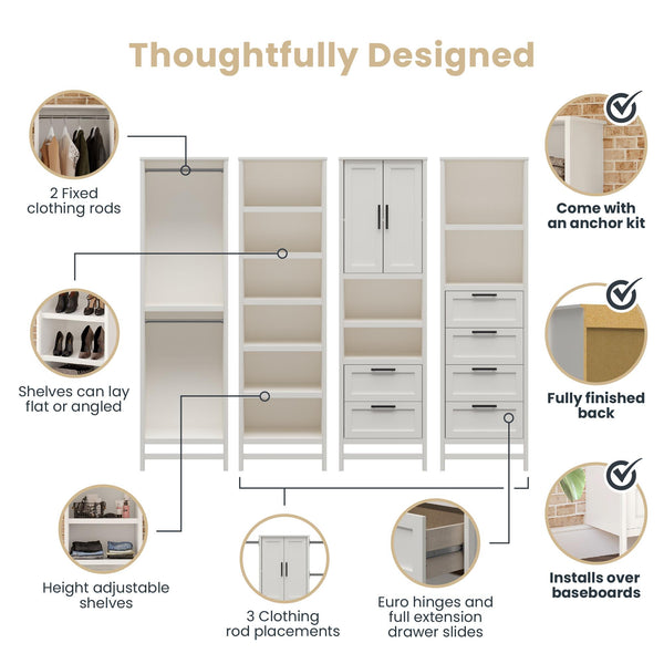 Ameriwood Home Systembuild Evolution Luxe Wardrobe Closet Organizer 4-Piece Bundle