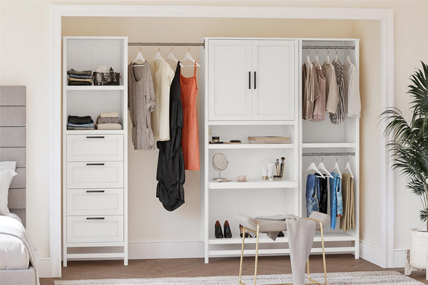 Ameriwood Home Systembuild Evolution Luxe Wardrobe Closet Organizer With Vanity 3-Piece Bundle