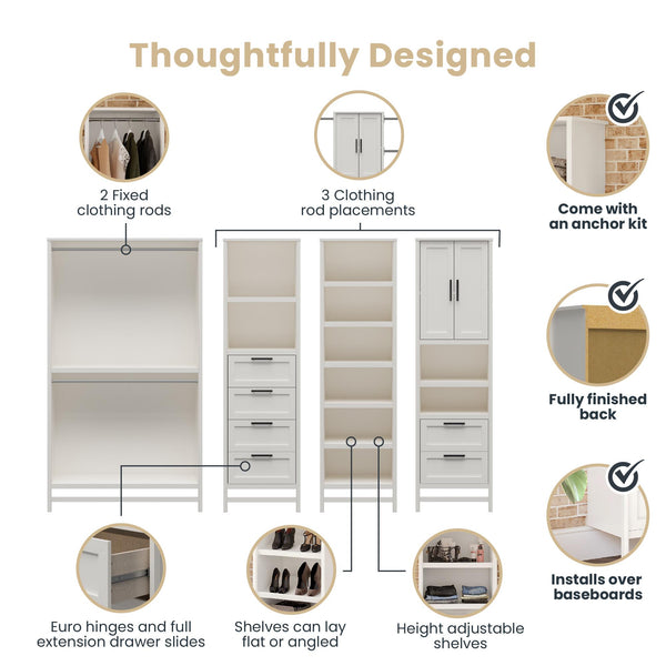 Ameriwood Home Systembuild Evolution Luxe Wide Wardrobe Closet Organizer 4-Piece Bundle