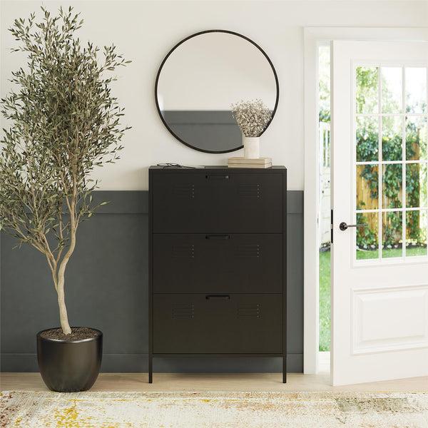 Ameriwood Home Systembuild Evolution Mission District 3 Door Locker Style Metal Shoe Storage Cabinet